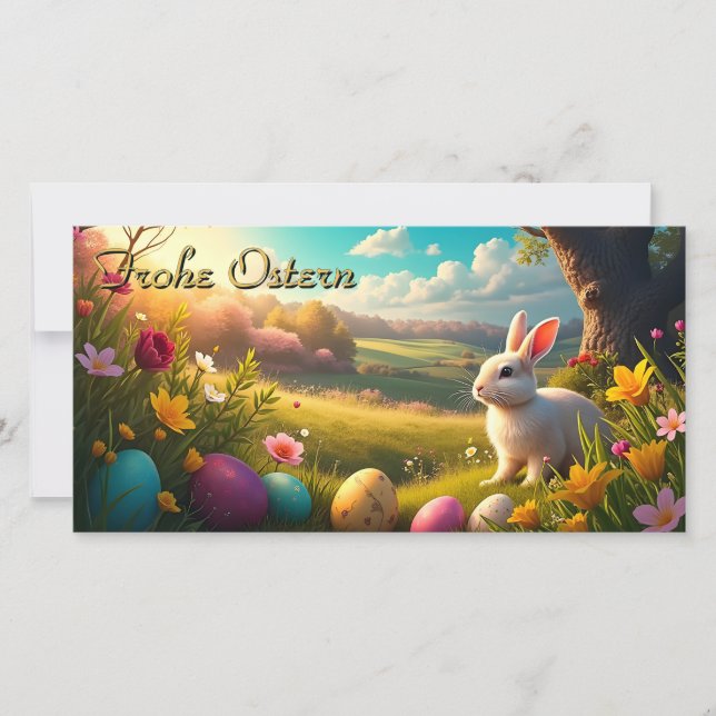 Fröhliche Ostern in einer Frühlingslandschaft (Vorderseite)