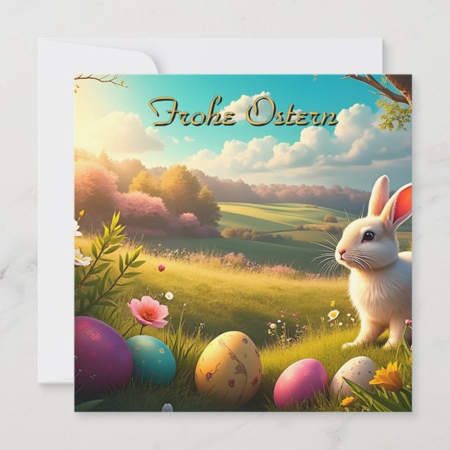 Fröhliche Ostern in einer Frühlingslandschaft (Vorderseite)