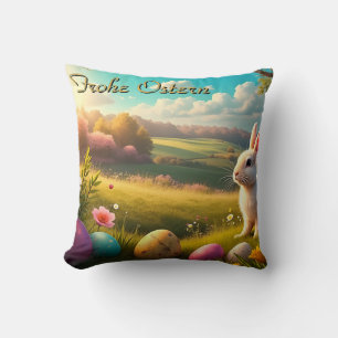 Fröhliche Ostern in einer Frühlingslandschaft Kissen