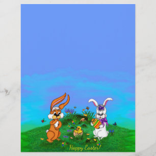 Fröhliche Ostern! Kaninchen mit Häschen und Küken Briefbogen