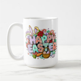 Fröhliche Ostern-Kunst mit Hasenohren und Blumen Kaffeetasse