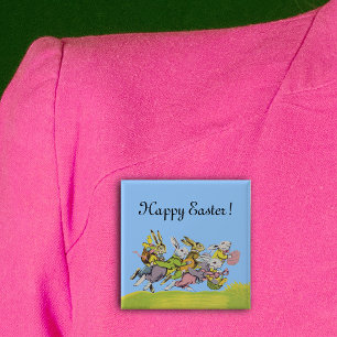 Fröhliche Ostern Laufende Pastell-Hasen Button
