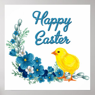 Fröhliche Ostern mit einem Baby-Küken Poster