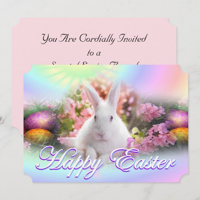 Fröhliche Ostern mit Häschen Einladung (Vorne/Hinten)
