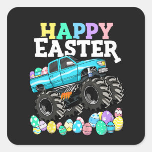 Fröhliche Ostern Monster Truck Ostereier Quadratischer Aufkleber