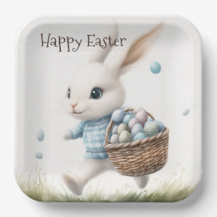 Fröhliche Ostern, Osterhasen mit Eiern Pappteller