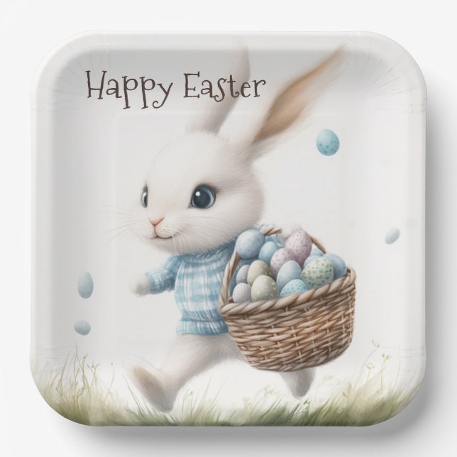 Fröhliche Ostern, Osterhasen mit Eiern Pappteller (Vorderseite)
