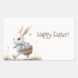 Fröhliche Ostern, Osterhasen mit Eiern Rechteckiger Aufkleber