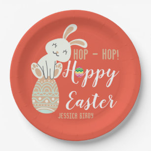 Fröhliche Ostern, Osterhasen, niedliche Familie Pappteller