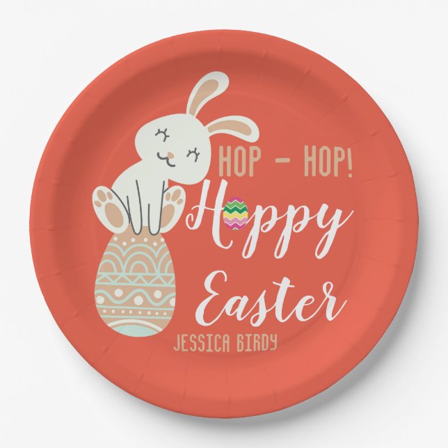 Fröhliche Ostern, Osterhasen, niedliche Familie Pappteller (Vorderseite)