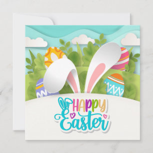 Fröhliche Ostern Party-Hasenohren und Ei Feiertagskarte