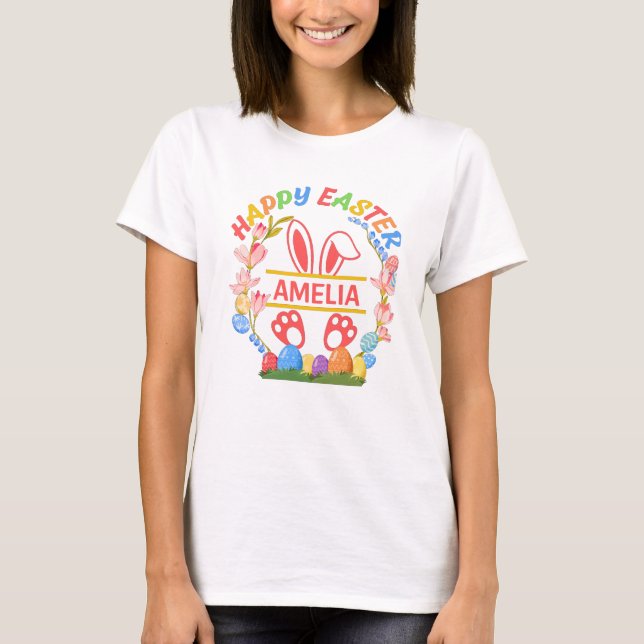 Fröhliche Ostern Personalisiert  T-Shirt (Vorderseite)