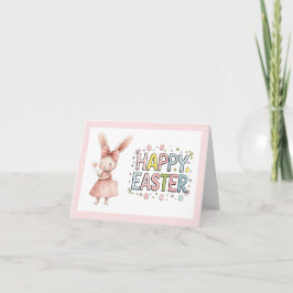 Fröhliche Ostern Rosa Hase gefaltete Grußkarte Karte