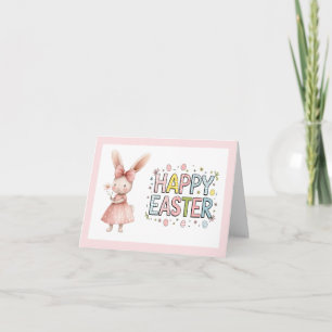 Fröhliche Ostern Rosa Hase gefaltete Grußkarte Karte