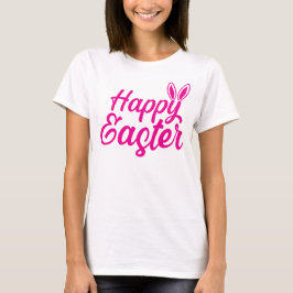 Fröhliche Ostern, sonnige Ohren auf rosafarbenem T T-Shirt