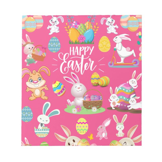 Fröhliche Ostern, sonnige Wünsche und farbenfrohe  Notizblock (Vorderseite)