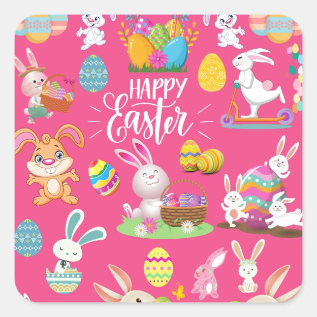 Fröhliche Ostern, sonnige Wünsche und farbenfrohe  Quadratischer Aufkleber (Vorderseite)