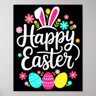 Fröhliche Ostern Sprüche süße Ei-Hase Blumen Damen Poster
