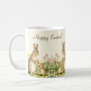 Fröhliche Ostern Vintage-Hasen mit bemalten Eiern Kaffeetasse