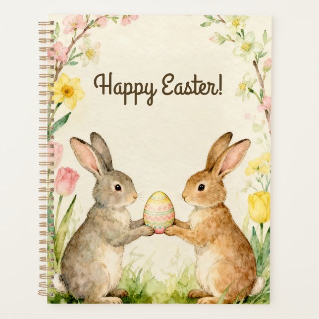 Fröhliche Ostern Vintage Hasen mit Ei Planer (Vorderseite)