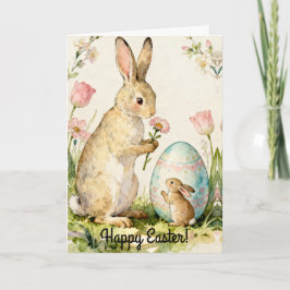Fröhliche Ostern Vintage-Hasenfamilien-Illustratio Karte