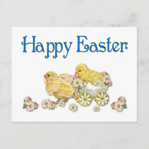 Fröhliche Ostern Vintage-Küken und Gänseblümchen K Feiertagspostkarte
