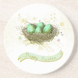 Fröhliche Ostern! - Vogelnest mit bunten Eiern Untersetzer