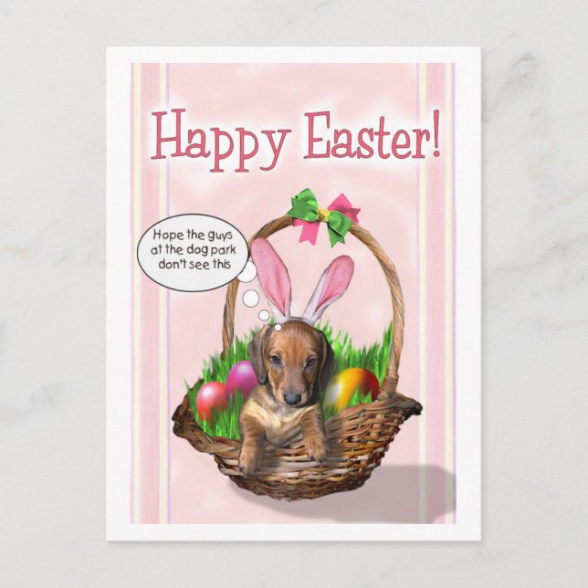 Fröhliche Ostern von einem Dackelwelpen Feiertagspostkarte (Vorderseite)