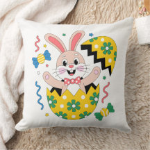 Fröhliche Osterparty-Hase springt aus dem Ei herau