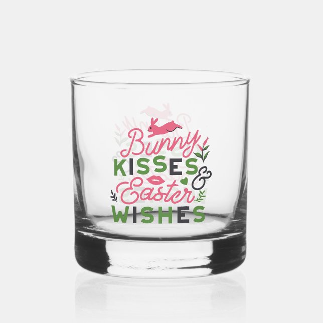 Fröhliche Ostertypografie - Bunny Kisses Whiskyglas (Vorderseite)