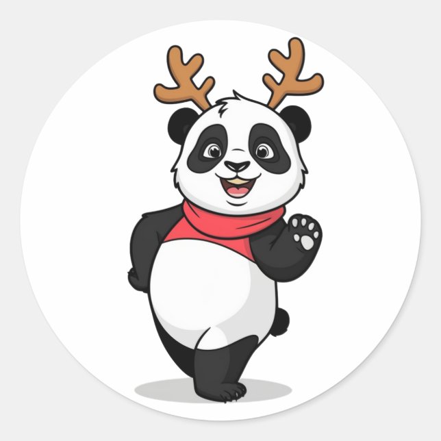 Fröhliche Panda Weihnachten Runder Aufkleber (Vorderseite)
