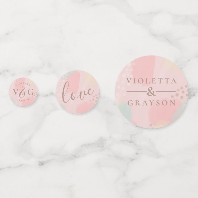 Fröhliche Pastel Pink Abstrakte Hochzeit Konfetti (Vorderseiten)