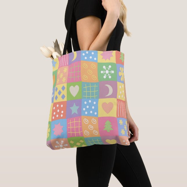 Fröhliche Pastell-Patchworkarbeit Tasche (Von Nahem)