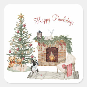 Fröhliche Pawlidays-Hunde-Design - Boston Terrier Quadratischer Aufkleber