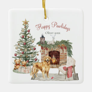 Fröhliche Pawlidays Hunde-Design - Golden Retrieve Keramikornament