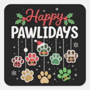 Fröhliche Pawlidays Lustiger Weihnachts Hund Pfote Quadratischer Aufkleber