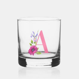 Fröhliche PInk Blumendekoration Initial A Whiskyglas