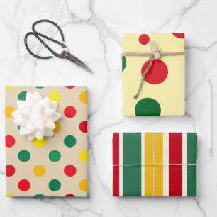 Fröhliche Polka-Punkte und Streifen für alle Alter Geschenkpapier Set