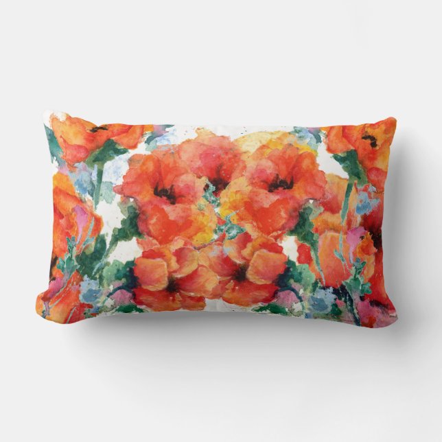 Fröhliche Poppies Rote Drei-Sterne-Kunst Lendenkissen (Vorderseite)