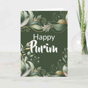 Fröhliche Purim-Grußkarte - Grüne Blätter Karte