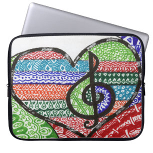 Fröhliche Rainbow Music Heart Doodle Personalizabl Laptopschutzhülle