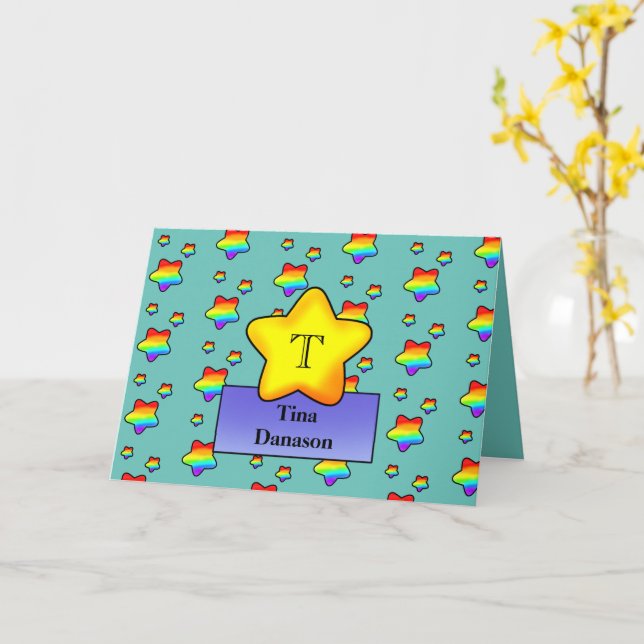 Fröhliche Rainbow Star Geburtstagskarte Monogramm Karte (Gelbe Blume)
