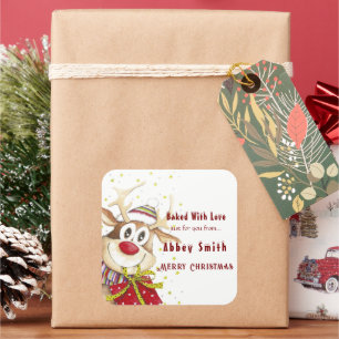 Fröhliche Rentier-Weihnachtsplätzchen Süßigkeiten Quadratischer Aufkleber