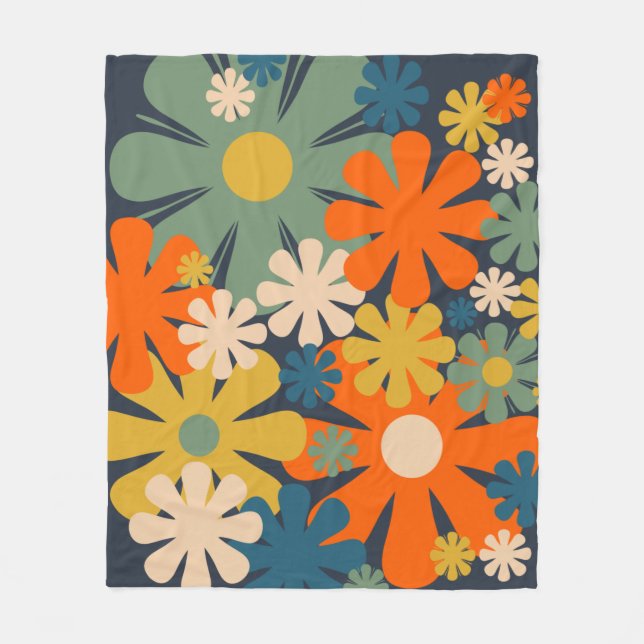 Fröhliche Retro 60er 70er Blume Blumenmuster Fleecedecke (Vorderseite)