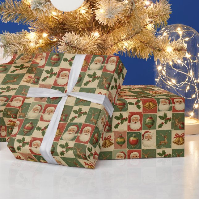 Fröhliche Retro-Weihnachts-Collage Geschenkpapier (Feiertage)