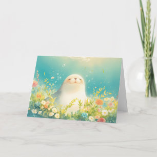 Fröhliche Robbe mitten in Ozeanblüten Karte