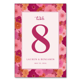 Fröhliche rosa Blumen-Tischnummer Tischnummer