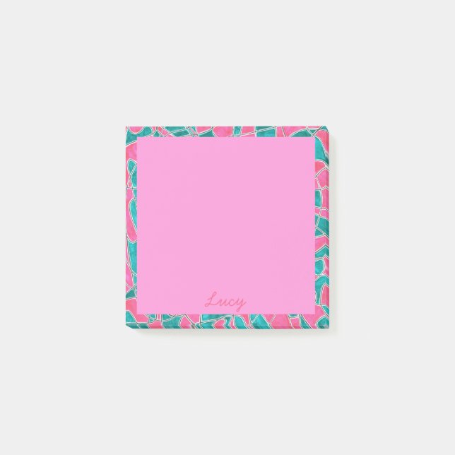 Fröhliche rosa und grüne Schriften. Post-it Klebezettel (Vorderseite)