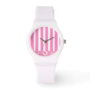 Fröhliche rosa und weiße Streifen Armbanduhr