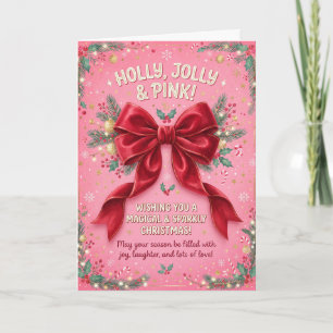Fröhliche Rosa Weihnachts-Schleifenkarte Karte